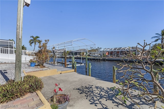 view of dock with a water view