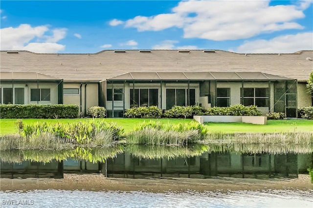 back of property with a water view