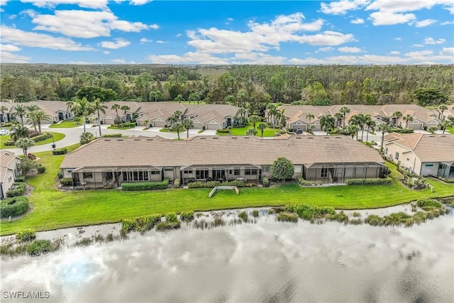 aerial view with a water view