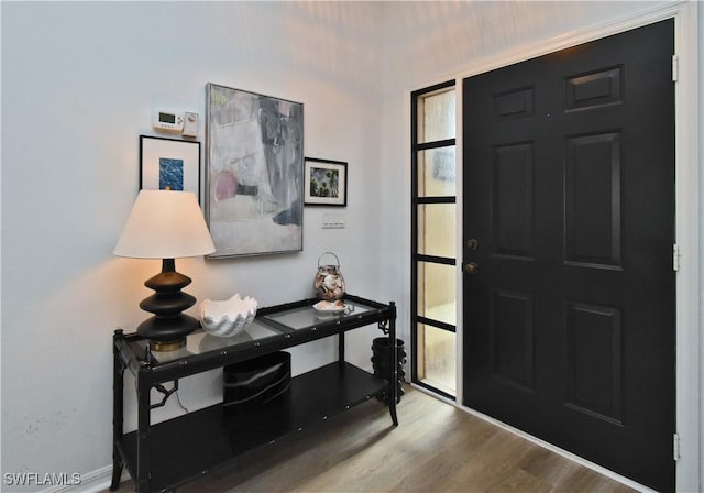 foyer featuring wood finished floors