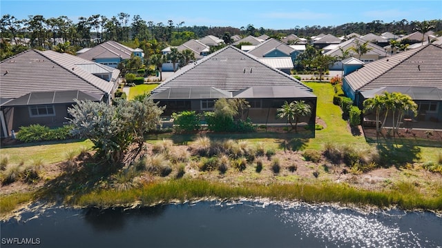 aerial view featuring a water view