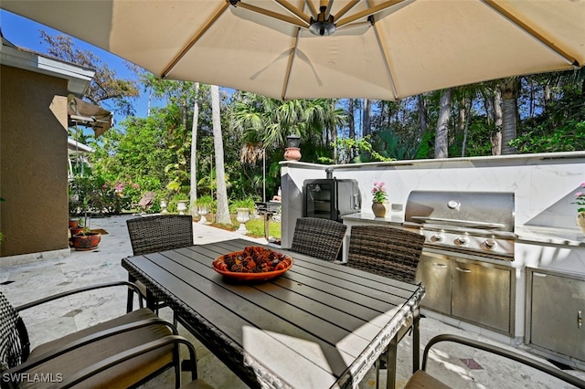 view of patio / terrace featuring a grill and exterior kitchen