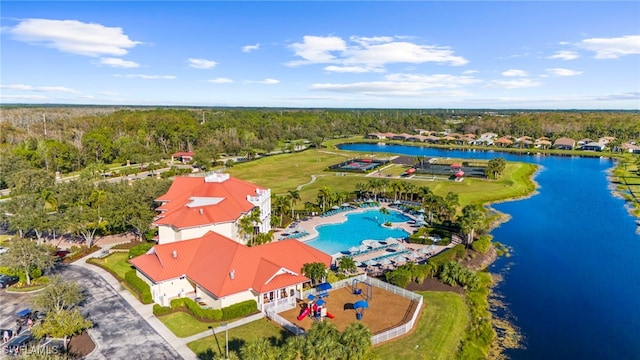 aerial view with a water view