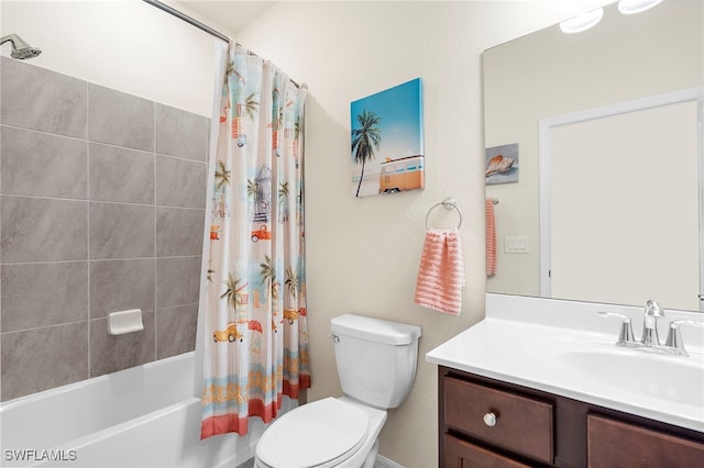 full bathroom featuring vanity, toilet, and shower / bathtub combination with curtain