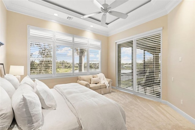 28551 Calabria Ct Unit 202, Naples, FL 34110 - bedroom featuring crown molding, light colored carpet, baseboards, and visible vents