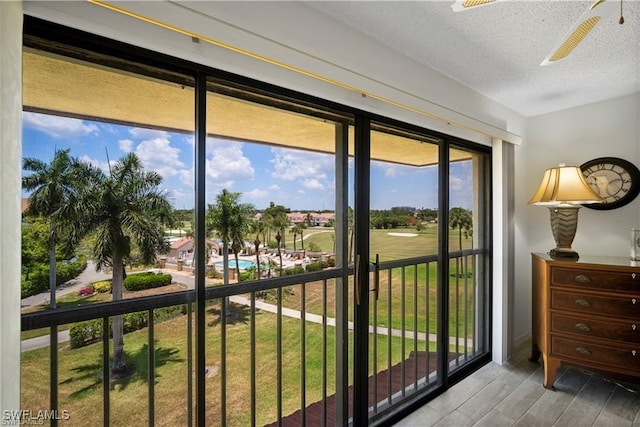 7430 Lake Breeze Dr Unit 402, Fort Myers, FL 33907 - doorway featuring wood finished floors, a textured ceiling, and ceiling fan