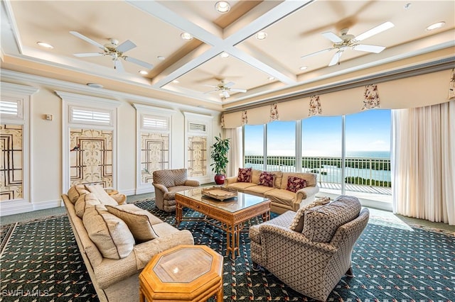 1001 Arbor Lake Dr Unit 1406, Naples, FL 34110 - sunroom / solarium featuring coffered ceiling, plenty of natural light, and beamed ceiling