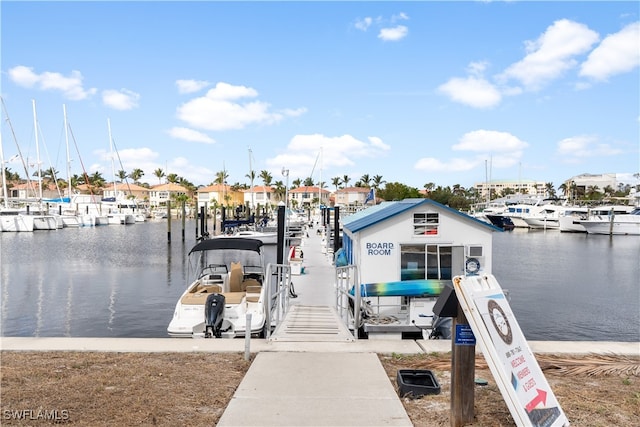 view of dock with a water view