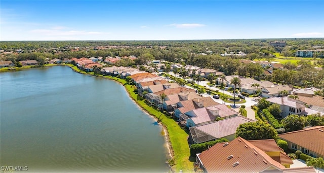 drone / aerial view featuring a water view