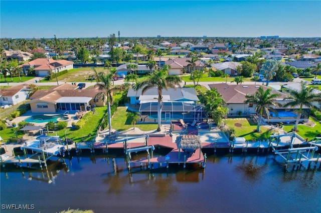 aerial view featuring a water view