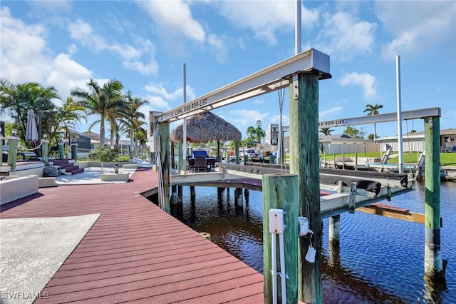 dock area featuring a water view