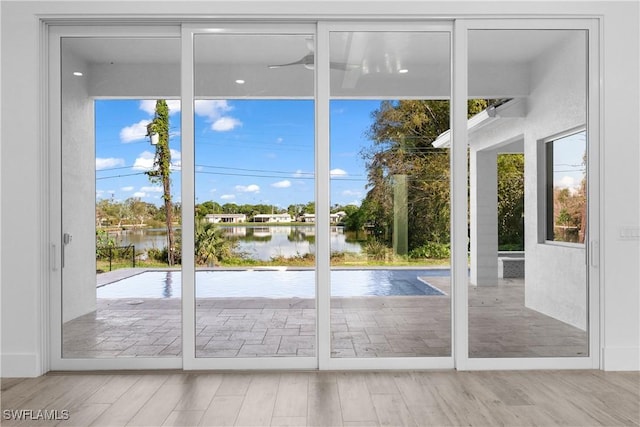 doorway featuring a water view and a wealth of natural light