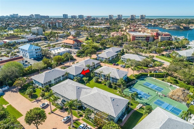 aerial view with a water view