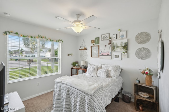 bedroom with carpet flooring and ceiling fan