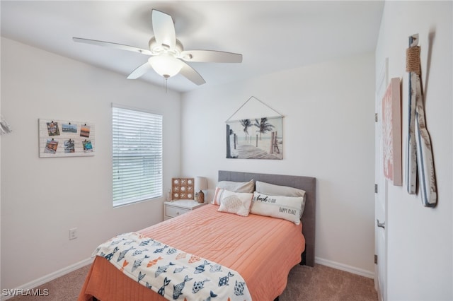 bedroom featuring ceiling fan and carpet floors