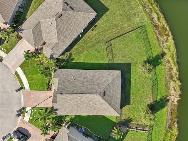 drone / aerial view featuring a water view