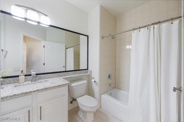 full bathroom featuring toilet, shower / bath combo, vanity, and tile patterned floors