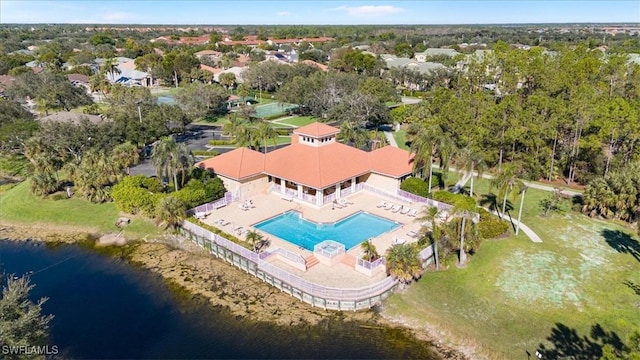 aerial view with a water view