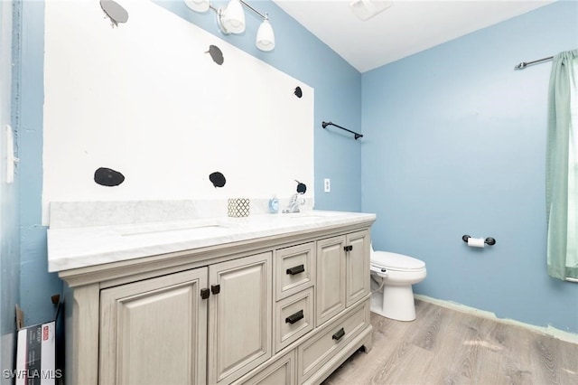 bathroom featuring vanity, hardwood / wood-style flooring, and toilet