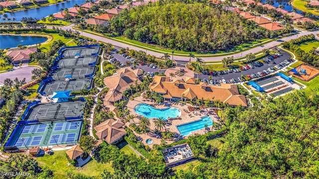 aerial view with a water view