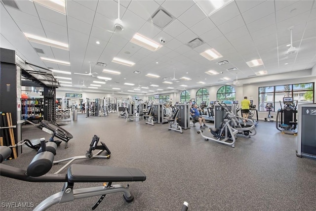 gym with a drop ceiling