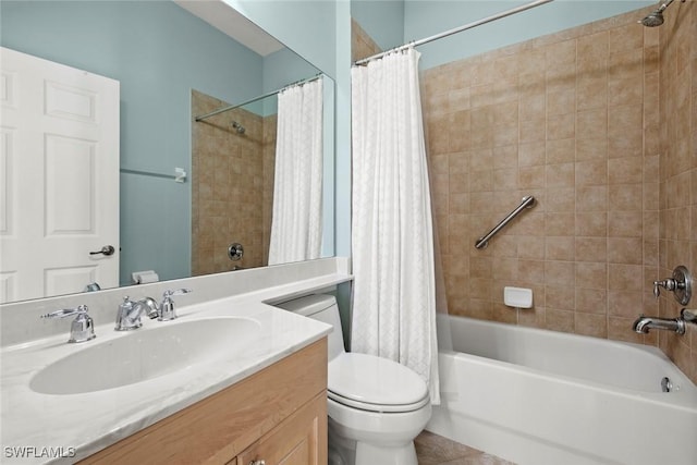 full bathroom with vanity, toilet, and shower / tub combo