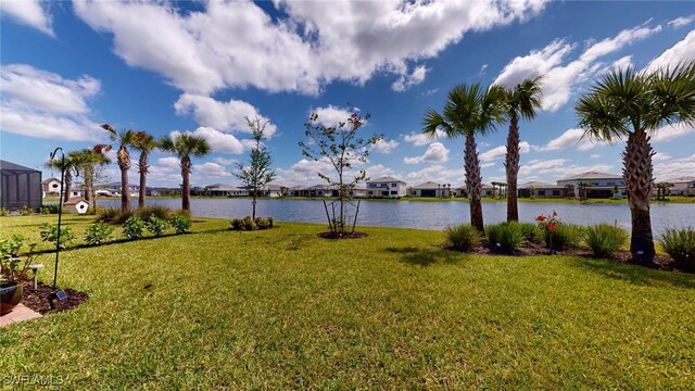 view of yard with a water view