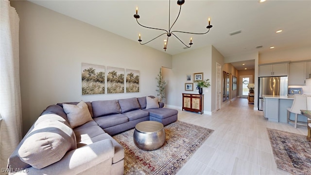 living room with a chandelier