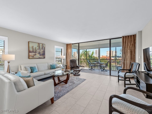 view of tiled living room