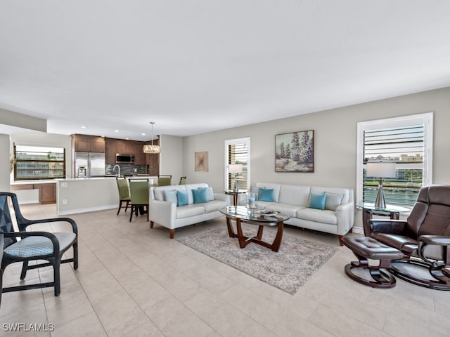 view of tiled living room