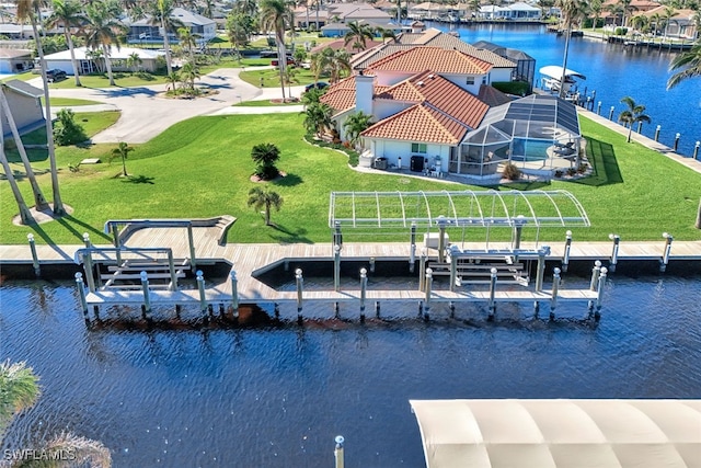 exterior space with a water view