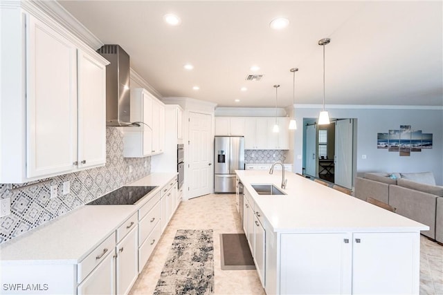 11041 Castlereagh St, Fort Myers, FL 33913 - kitchen featuring open floor plan, wall chimney range hood, tasteful backsplash, a sink, and stainless steel appliances
