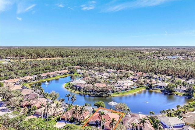 aerial view with a water view