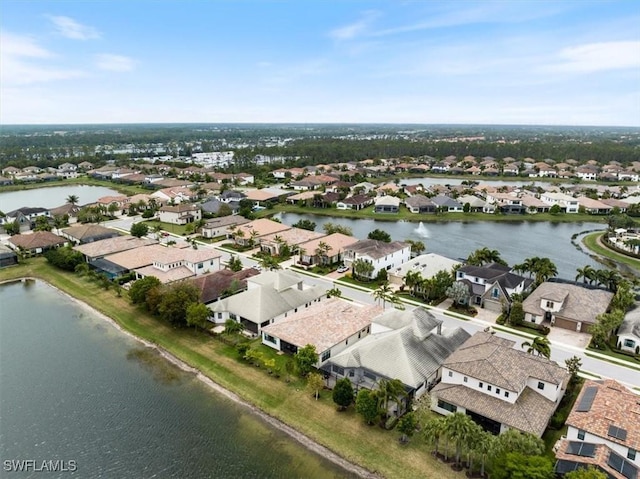 aerial view with a water view