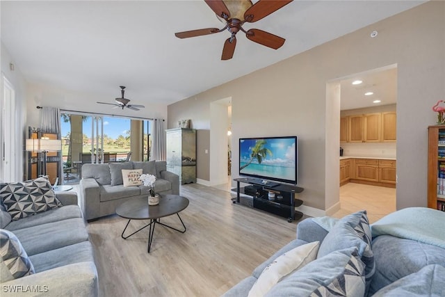3745 Montreux Ln Unit 102, Naples, FL 34114 - living room with ceiling fan, light wood-style flooring, and recessed lighting