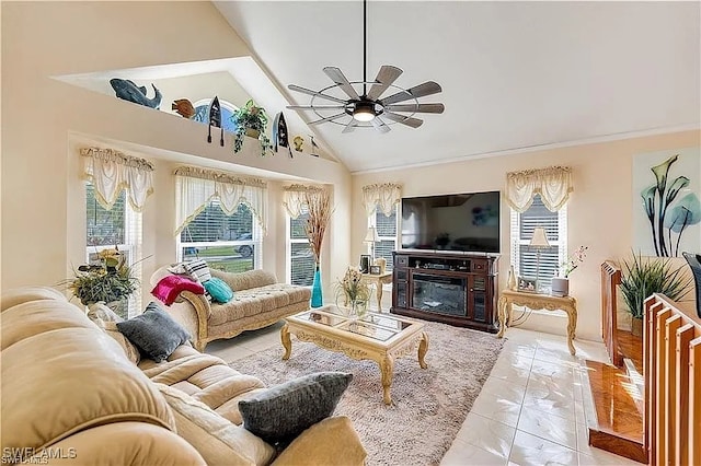 sunroom / solarium with vaulted ceiling and ceiling fan