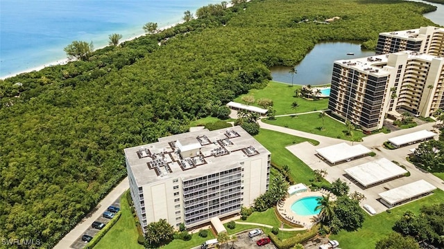 aerial view with a water view