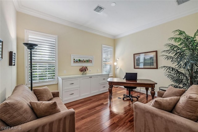 3189 Aviamar Cir Unit 202, Naples, FL 34114 - office with ornamental molding, wood finished floors, and healthy amount of natural light