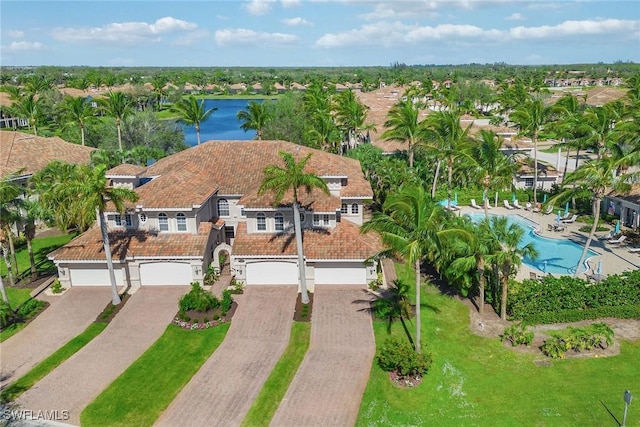 3189 Aviamar Cir Unit 202, Naples, FL 34114 - aerial view of property and surrounding area featuring a nearby body of water and a pool