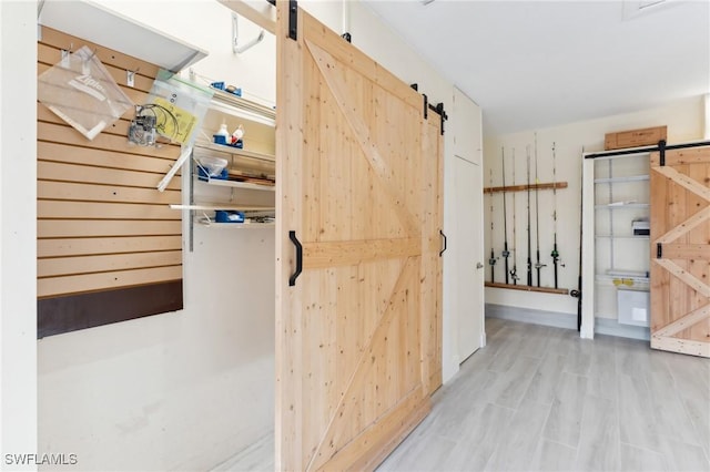 hallway with a barn door