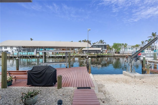 dock area with a water view