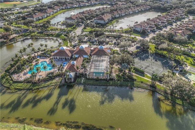 aerial view with a water view