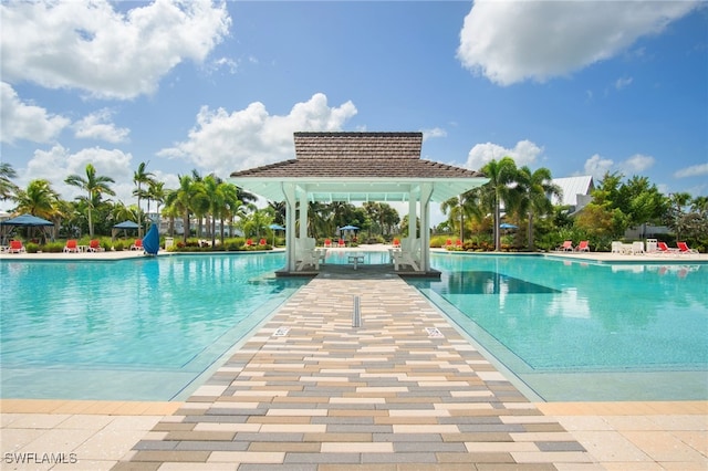 view of pool with a gazebo and a patio area