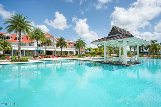 view of swimming pool with a gazebo