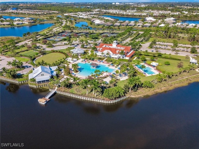 drone / aerial view featuring a water view