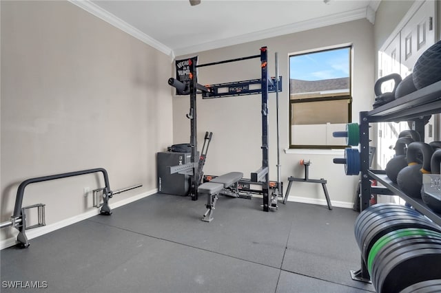 exercise area with crown molding