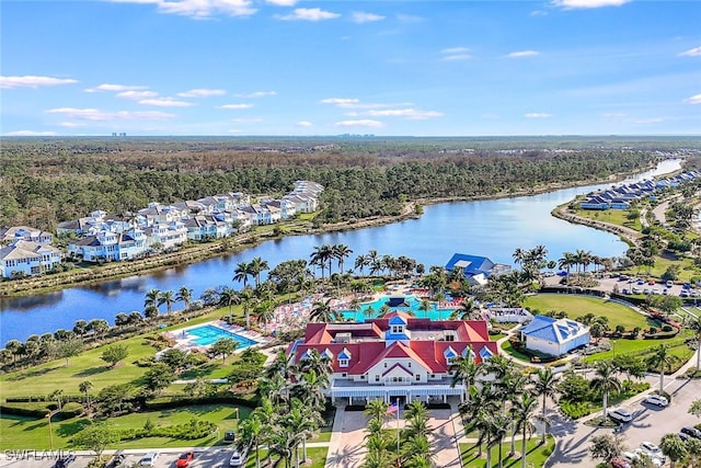 aerial view featuring a water view