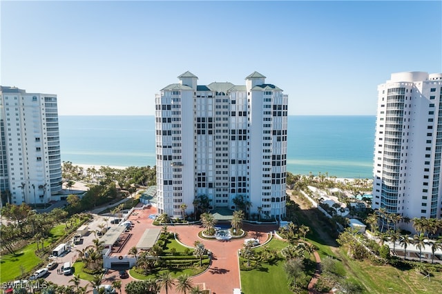 view of building exterior featuring a water view