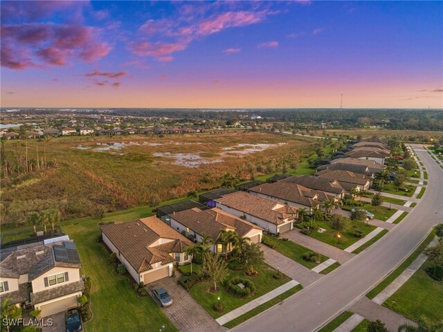 view of aerial view at dusk