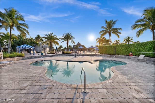 view of pool with a gazebo and a patio area